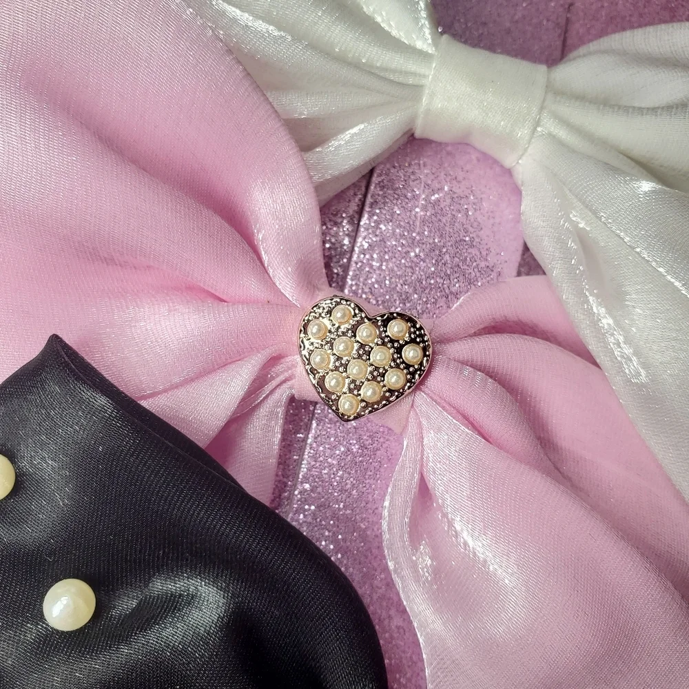 NWT Capelli New York Girls Pearl-Embellished 3pc Bow Set - White, Pink, Black